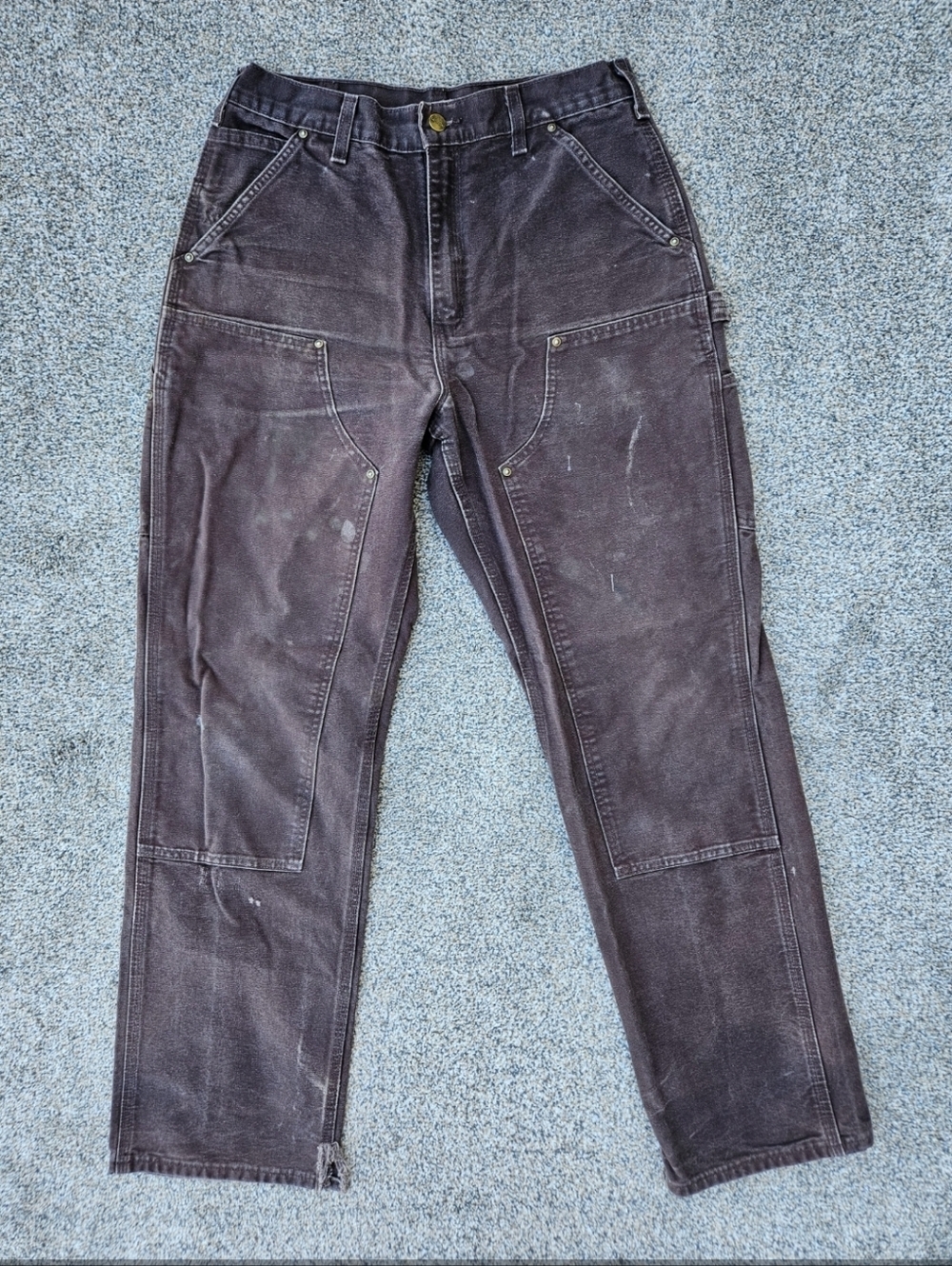 Vintage Carhartt B136-DKB Brown Double Knee Canvas Faded Pants Mens Size 32 X 34